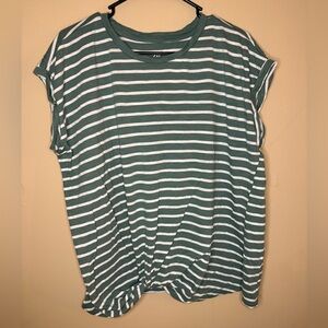 Striped Green/teal and White Women's Short Sleeve Top